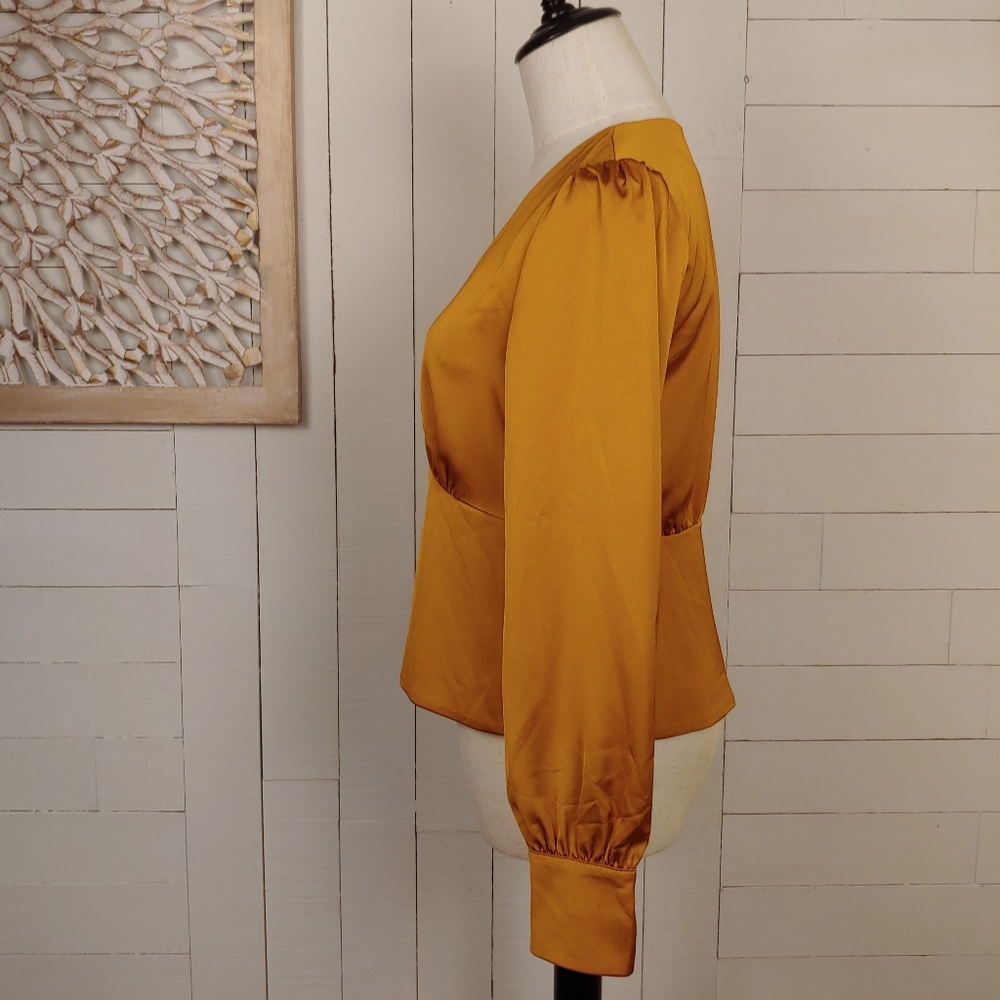 J CREW Warm Caramel Deep V-neck button-front top in satin-backed crepe Size 2 - Picture 2 of 5